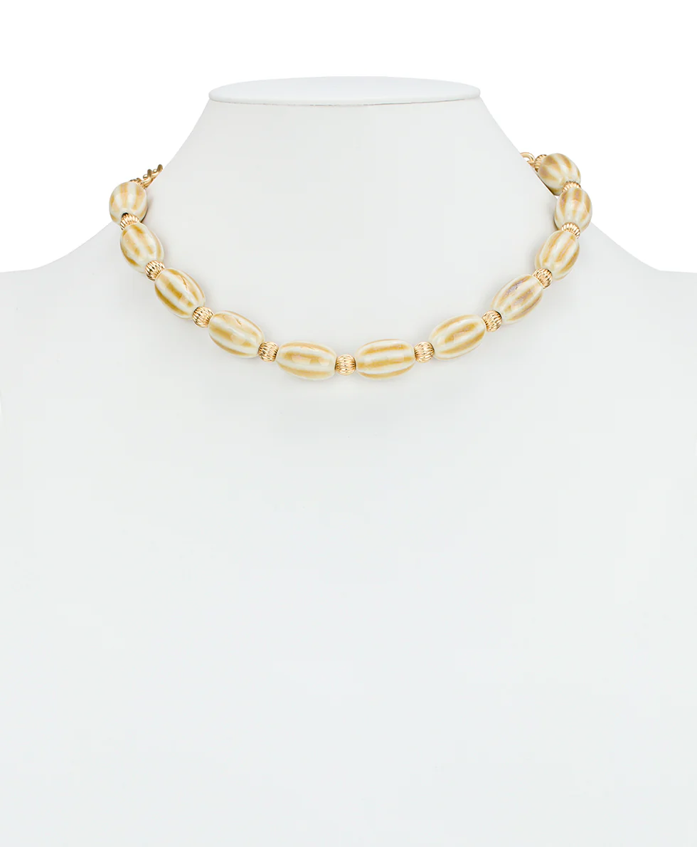 White Textured Bead Short Necklace - Ceramic Bead - Image 2