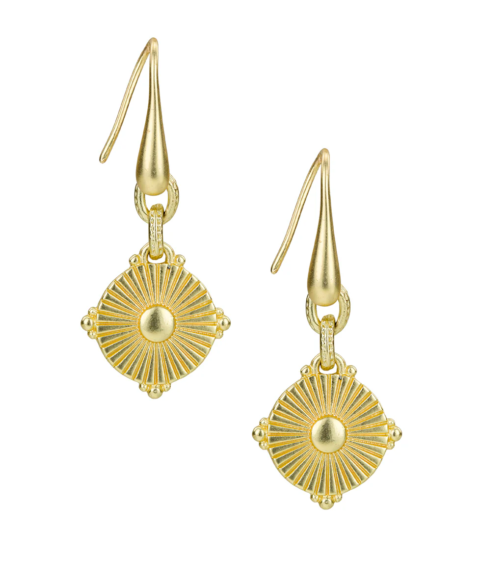 Wire Disc Drop Earrings - Leather Inset