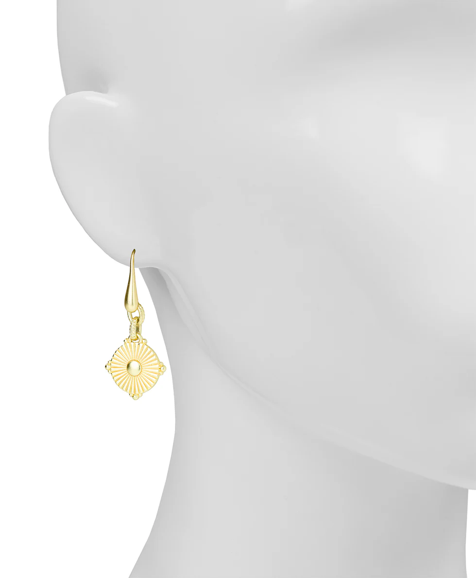 Wire Disc Drop Earrings - Leather Inset - Image 2